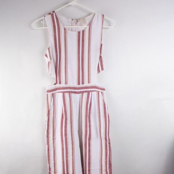 Japna Wide Leg Romper Jumpsuit Size Small White With Brick and Gold Stripe - Picture 1 of 9